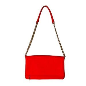 Express Coral Fold Over Purse with Silver Chain Strap/Hardware